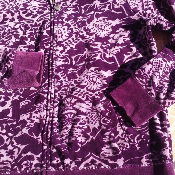 Y2K Jacket Graphic Floral Velour Sz-M/L Pockets - Picture 3 of 9